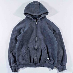 Russell Athletic Blank Full Zip Hoodie Sun Faded Gray Medium Grunge Skate